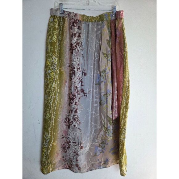 NWT Diane Gillman Grey Pink Green Floral 100% Silk A-Line Midi Pull On Skirt 2X - Picture 1 of 6